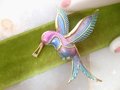 Vintage Hummingbird Brooch Ombre Enamel Rhinestone Bird Pin Figural Mid Century Gift, VivianJoel.com