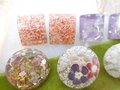 Vintage LOT 5 Confetti Earrings Lucite Old Plastic Resin Clip On Glitter Tinsel Purple Gold Destash Mid Century Jewelry, VivianJoel.com