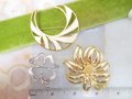 Vintage LOT 3 MONET Designer Brooch Gold Plate Classic Timeless Collection Flower Clover Moon Jewelry Gift Mid Century, VivianJoel.com