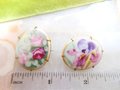 Vintage LOT 2 Victorian Pin Gilt Brooch Hand Painted Pink Red Rose Flower Purple Iris Mid Century Jewelry Gift, VivianJoel.com