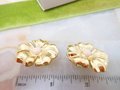 Vintage AVON Flower Earrings Clip On Gold Tone Polished Blossoms Jumbo Lightweight IOB Pink Designer Jewelry Gift, VivianJoel.com