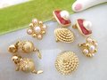 Vintage MONET LOT 4 Designer Earrings Clip On Red Enamel Faux Pearl Gold Plate Dangle Drop Classic Jewelry Gift Mid Century, VivianJoel.com