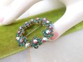Vintage Green Rhinestone Brooch Wreath Pin Aurora Borealis Jewelry Gift Mid Century, VivianJoel.com