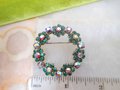 Vintage Green Rhinestone Brooch Wreath Pin Aurora Borealis Jewelry Gift Mid Century, VivianJoel.com