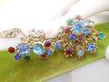 Vintage Rhinestone Necklace Earrings Set Pendant Screw Back Flower Mid Century Jewelry Regency Revival, VivianJoel.com