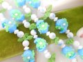 Vintage Plastic Lei Flower Necklace Garland Bead Daisy Flower Cluster Mix Blue Green Long 36" MOD Mid Century Jewelry Gift, VivianJoel.com