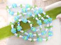 Vintage Plastic Lei Flower Necklace Garland Bead Daisy Flower Cluster Mix Blue Green Long 36" MOD Mid Century Jewelry Gift, VivianJoel.com