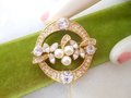Vintage MONET Crystal Pearl Brooch Art Deco Style Pin Gold Plate Designer Classic Timeless Mid Century, VivianJoel.com