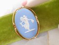 Vintage Van Dell WEDGEWOOD Cameo Brooch Gold Fill Pin GF Pendant Jasperware Blue Designer MCM Jewelry Gift,  VivianJoel.com