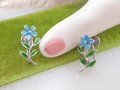 Vintage BEAU STERLING SILVER Earrings Screw Back Enamel Flower Forget Me Not Blue Petite Dainty Mid Century Jewelry Gift, VivianJoel.com