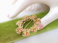 Vintage Coral Peridot Wreath Brooch Flower Pin Circle Retro Beach Tiki Tropical Mid Century Jewelry Gift, VivianJoel.com