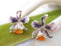 Vintage Flower Scatter Brooch Set Orchid Pin Enamel Orange Purple Mid Century Jewelry Gift, VivianJoel.com