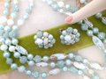 Vintage Millefiori Sugar Bead Necklace Earring Set Blue Glass Plastic 3 Strand Bib Retro Pin Up Jewelry Mid Century, VivianJoel.com