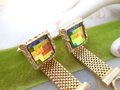 Vintage DANTE Watermelon Crystal Rainbow Prism Cufflinks Cuff Links Gold Plate Wrist Candy Mid Century Designer Gift,  VivianJoel.com