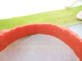 Vintage Celluloid Bangle Bracelet Coral Rose Flower Garland Carved Molded Plastic Art Deco Bakelite Era Mid Century Jewelry, VivianJoel.com