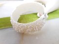 Vintage Flower Bracelet Clamper Hinged Cuff Bridal Wedding Cake Plastic Celluloid Featherlite Small Size Mid Century, VivianJoel.com