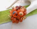 Vintage WEST GERMANY Bead Pin Cluster Brooch Pumpkin Orange Flower Jewelry Gift Mid Century, VivianJoel.com