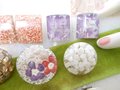 Vintage LOT 5 Confetti Earrings Lucite Old Plastic Resin Clip On Glitter Tinsel Purple Gold Destash Mid Century Jewelry, VivianJoel.com