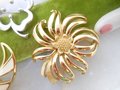 Vintage LOT 3 MONET Designer Brooch Gold Plate Classic Timeless Collection Flower Clover Moon Jewelry Gift Mid Century, VivianJoel.com