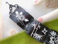 Vintage Etched Flower Bracelet Wide Black Enamel Link Asian Theme Unique Mid Century, VivianJoel.com