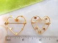 Vintage LOT 2 Rhinestone Heart Pin Faux Pearl Fruit Salad Brooch Valentine Petite Gift Jewelry Mid Century, VivianJoel.com