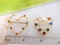 Vintage LOT 2 Rhinestone Heart Pin Faux Pearl Fruit Salad Brooch Valentine Petite Gift Jewelry Mid Century, VivianJoel.com