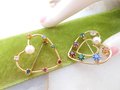 Vintage LOT 2 Rhinestone Heart Pin Faux Pearl Fruit Salad Brooch Valentine Petite Gift Jewelry Mid Century, VivianJoel.com