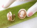 Vintage AMCO Cameo Earrings True Carved Shell Gold Filled GF Screw Back Dainty Jewelry Designer Mid Century Gift, VivianJoel.com