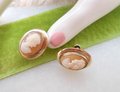 Vintage AMCO Cameo Earrings True Carved Shell Gold Filled GF Screw Back Dainty Jewelry Designer Mid Century Gift, VivianJoel.com