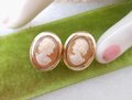 Vintage AMCO Cameo Earrings True Carved Shell Gold Filled GF Screw Back Dainty Jewelry Designer Mid Century Gift, VivianJoel.com