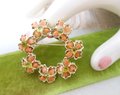Vintage Coral Peridot Wreath Brooch Flower Pin Circle Retro Beach Tiki Tropical Mid Century Jewelry Gift, VivianJoel.com