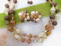 Vintage Crystal Art Glass Bead Necklace Earrings Set Etruscan Gold Plate Mid Century Chocolate Cocoa Jewelry Gift, VivianJoel.com