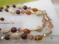 Vintage Crystal Art Glass Bead Necklace Earrings Set Etruscan Gold Plate Mid Century Chocolate Cocoa Jewelry Gift, VivianJoel.com