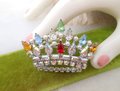 Vintage B DAVID Princess Brooch Crown Pin Rhinestone Pearl Designer Ornate Gift Jewelry Mid Century, VivianJoel.com