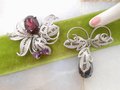 Vintage WEST GERMANY LOT 2 Crystal Brooch Flower Filigree Pin Purple Black Rhinestone Designer Jewelry Mid Century Gift, VivianJoel.com