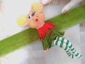 Vintage Christmas Mouse Pixie Elf Sitter Tree Ornament JAPAN Plastic Rubber Striped Felt Mid Century, VivianJoel.com