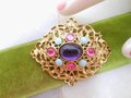 Vintage Victorian Revival Pin Ornate Brooch Mogul Pink Purple Lucite Bubble Jewelry Mid Century, VivianJoel.com
