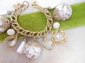 Vintage Chunky Charm Bracelet Plastic Confetti Glass Bauble White Bead Mid Century Jewelry Gift, VivianJoel.com