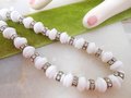 Vintage Milk Glass White Bead Necklace Rhinestone Rondelle Collar Choker Jewelry Wedding Mid Century, VivianJoel.com