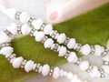 Vintage Milk Glass White Bead Necklace Rhinestone Rondelle Collar Choker Jewelry Wedding Mid Century, VivianJoel.com