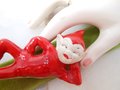 Vintage Red Pixie Elf Ceramic Christmas Anytime Figurine Mid Century Decor Holiday, VivianJoel.com