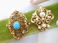 Vintage LOT 2 Ornate Brooch  Pearl Blue Pin Regency Renaissance Victorian Revival Jewelry Gift Mid Century, VivianJoel.com