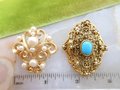 Vintage LOT 2 Ornate Brooch  Pearl Blue Pin Regency Renaissance Victorian Revival Jewelry Gift Mid Century, VivianJoel.com