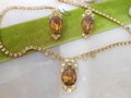 Vintage Topaz Necklace Earrings Set Crystal Rhinestone Demi Parure Mid Century Pin Up Regency Revival Jewelry *as is*, VivianJoel.com