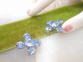 Vintage CORO Scatter Pin Set Blue Brooch Rhinestone Flower Petite Double Designer Regency Revival Mid Century Jewelry, VivianJoel.com