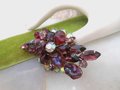 Vintage Red Lava Brooch Aurora Borealis Amethyst Purple Pin Rhinestone Flower Spray Regency Revival Mid Century Jewelry, VivianJoel.com