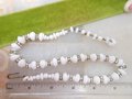 Vintage Milk Glass White Bead Necklace Rhinestone Rondelle Collar Choker Jewelry Wedding Mid Century, VivianJoel.com