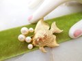 Vintage Koi Angel Fish Brooch Faux Pearl Gold Plate Pisces Beach Undersea Jewelry Mid Century Gift, VivianJoel.com