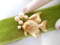 Vintage Koi Angel Fish Brooch Faux Pearl Gold Plate Pisces Beach Undersea Jewelry Mid Century Gift, VivianJoel.com