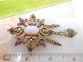 Vintage Opal Art Glass Brooch Dangle Regency Victorian Revival Maltese Cross Medallion Shield Mid Century Jewelry Gift, VivianJoel.com